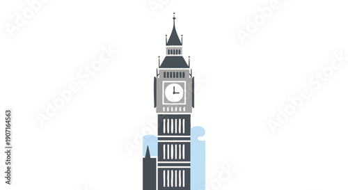 Big Ben clock tower standing tall in London cityscape viewed from below in modern illustration