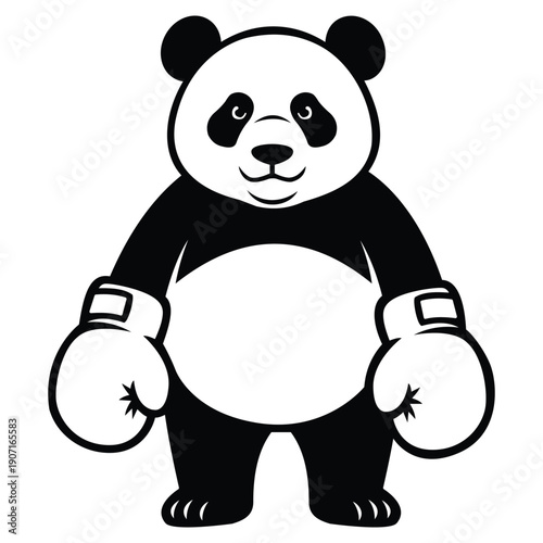 Boxing panda vector illustration, cute giant panda character wearing white boxing gloves.