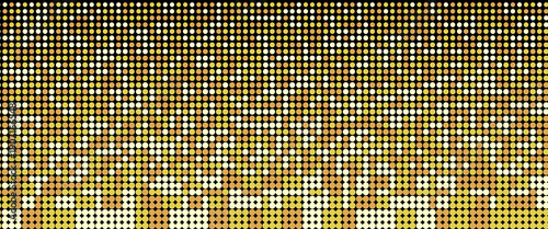 Golden color halftone gradient. Pop art comic glitter backdrop texture. Abstract gold dotted pattern background. Yellow confetti wallpaper for banner, poster, flyer, party decor, presentation. Vector