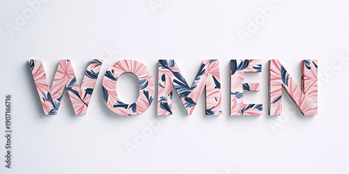 Women Word Typography with Floral Pattern Letters, International Women’s Day and Women’s History Month Concept