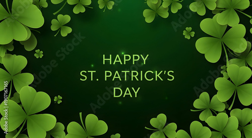 Happy st patrick's day shamrock wishes green background