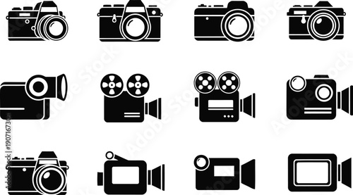 Digital Photography Icon Black & White Minimal Design Set