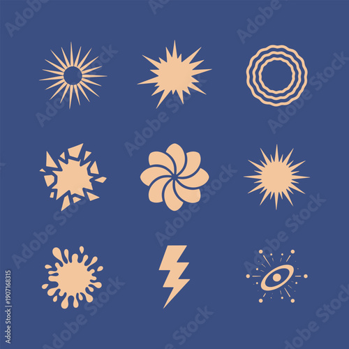 A set of Burst icons. It is often used to represent happiness and positivity