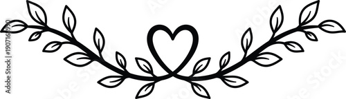 Black heart shaped leafy vine wreath on for love and romance
