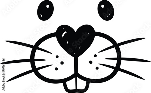 Cute cartoon rabbit face with heart nose and whiskers