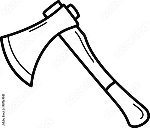 Hand drawn axe icon outline drawing of a hatchet for coloring book simple vector illustration of a tool for chopping wood