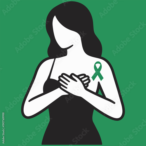 Woman checking her breast to prevent and support the cause of breast cancer. Breast self exam concept vector illustration