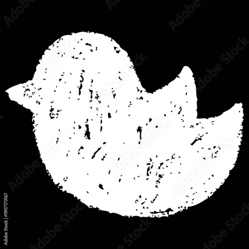Bird white crayon hand painting on black background, sparrow chalk silhouette, vector doodle wild fauna childish art