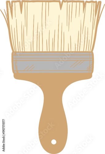 Illustration of a wide paintbrush with light brown handle and bristles