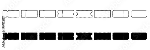 Ticket icon set. Various ticket icons with line style and flat transparent background. Vector illustration.