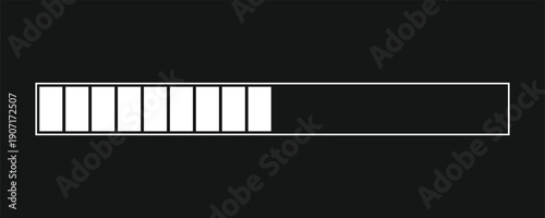 White vector loading bar on a dark background. The segmented design is ideal for user interfaces, software, and application progress indicators, conveying a sense of waiting or downloading