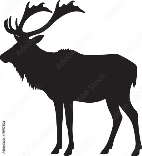 Black silhouette of a deer standing against a plain white background