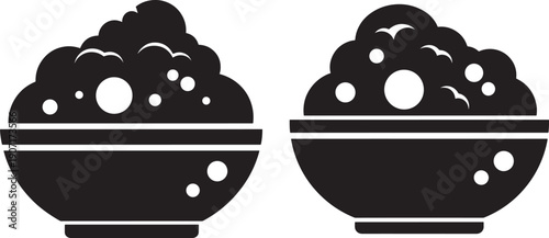 Rice bowl silhouette of healthy meal and diet food