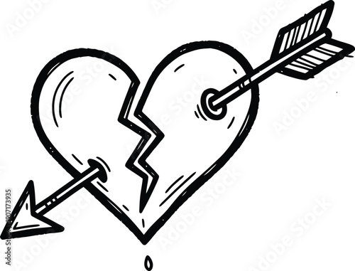 A broken heart pierced by an arrow symbolizing love and heartbreak