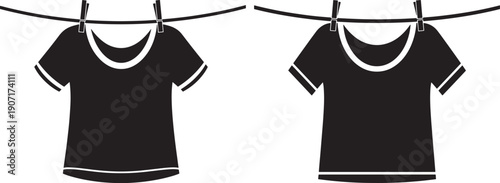 Silhouette of two shirts on clothesline black line