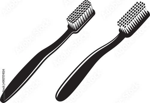 Two toothbrushes silhouette for cleaning black and white
