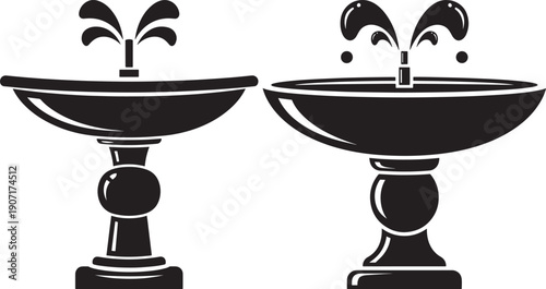 Two black silhouette water fountain illustration