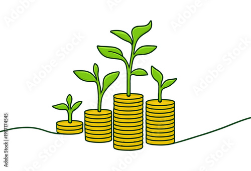 Investment Growth Coin Plants Icon  Financial Savings Profit Vector