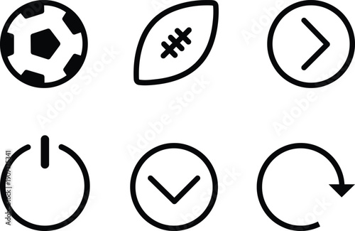 Collection of sports and interface icons in black and white