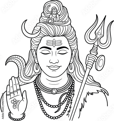 Vector illustration of Indian god featuring a vintage graphic mask and antique sketch art with retro tattoo hair