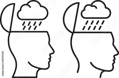 Open head silhouette with rain cloud inside