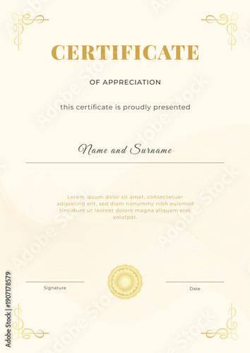 Certificate of appreciation. Elegant certificate template with vintage frame 