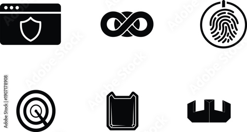 Collection of various black and white security and technology icons