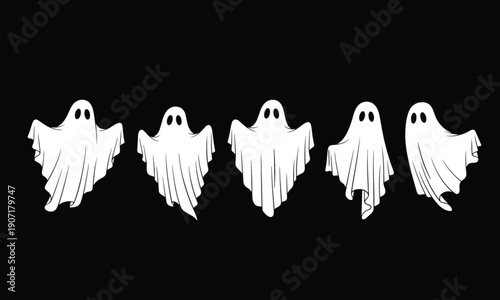 Ghost Halloween Spooky Spirit Phantom Haunting Horror Scary Cartoon Cute Floating Costume Boo Night Vector Illustration