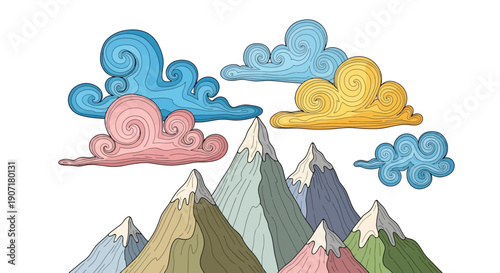 Wallpaper Mural Vibrant mountain landscape with colorful clouds and snow-capped peaks Torontodigital.ca
