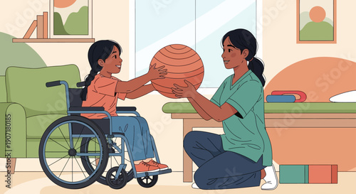 Wallpaper Mural Caring nurse helping disabled child play with ball in therapy room Torontodigital.ca