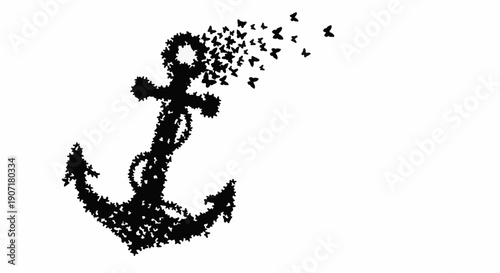 Anchor transforming into a flock of birds, symbolizing freedom and new beginnings.