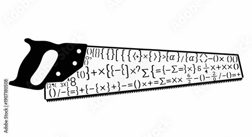 A saw blade imprinted with complex mathematical formulas, symbolizing the cutting edge of scientific discovery.
