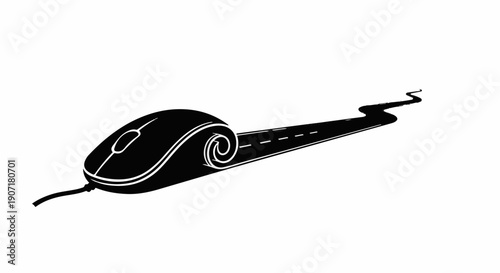 Computer mouse creating a winding road, symbolizing digital navigation and online journeys.
