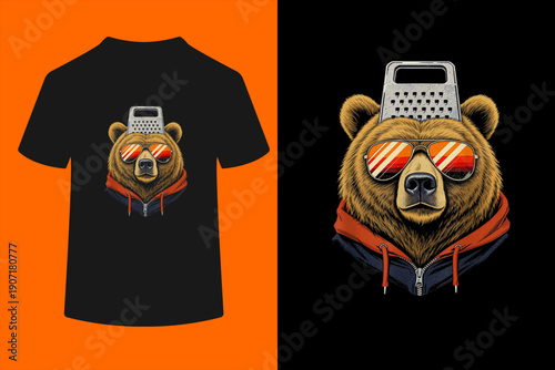 Funny Retro Bear with a Grater Hat Cheese Grater Hat Foam T-Shirt

