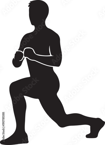 Black silhouette of a man performing a lunge exercise fitness desi