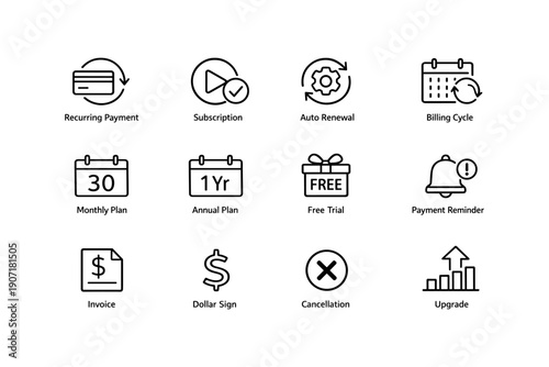 Recurring payment and subscription icons set