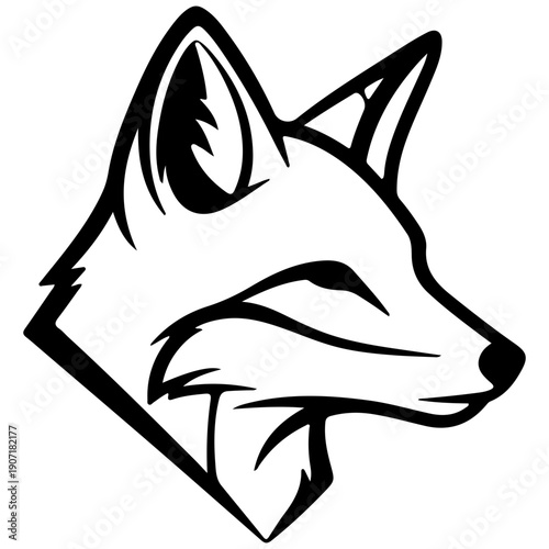 Fox Silhouette Head Icon, Modern Geometric Line Art, Vector Illustration