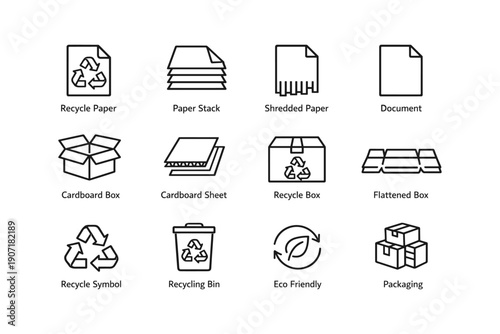 Recycling symbols and packaging icons for paper and cardboard materials