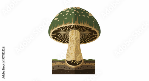 Bio-Tech Circuit Mushroom: Symbiotic Nature and Technology Icon