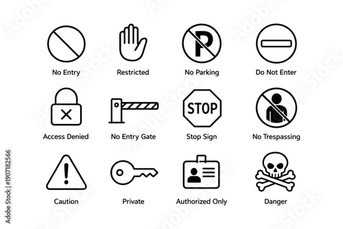 Collection of no entry and restricted area sign icons