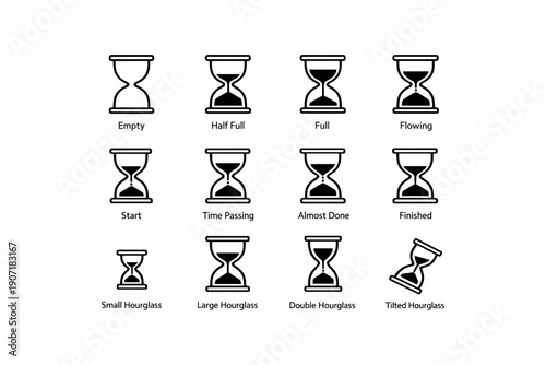 Hourglass icons showing various stages of time passage and designs