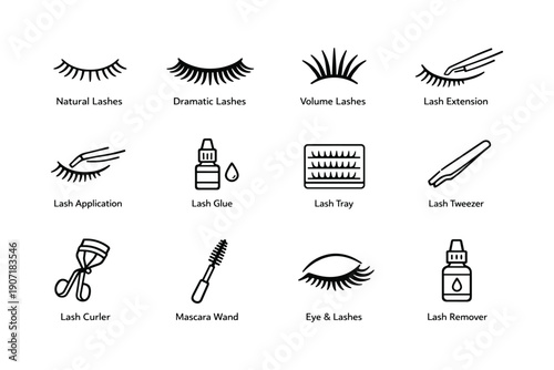 Eyelash enhancement icons: natural, dramatic, volume, extensions