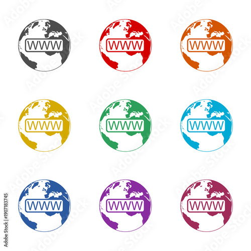 World wide icon isolated on white background. Set icons colorful
