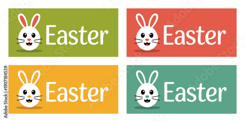 Colorful easter banners featuring cute bunny illustrations in vibrant pastel shades