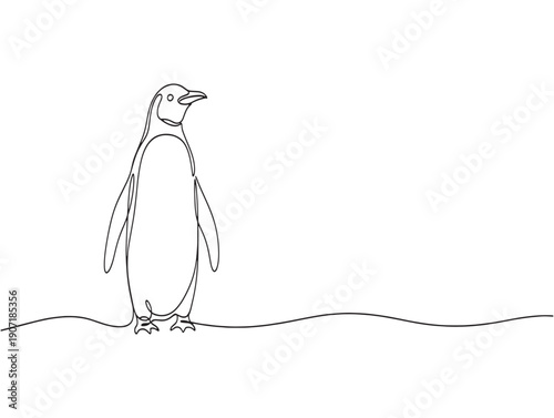 A simple line drawing of a penguin standing on ice