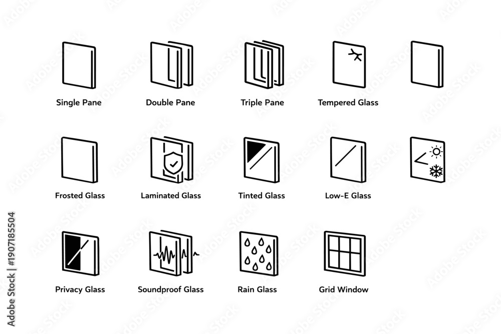 Obraz premium Different types of window glass: single, double, triple, tempered, and more
