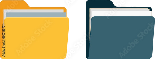 Set of file folders containing documents, business and office supplies