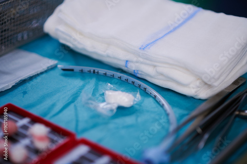 Sterile Medical Supplies on Surgical Instrument Table