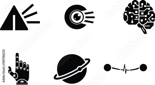 collection of modern technology and science icons on white background