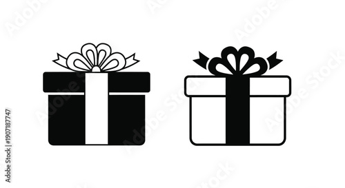 Two gift boxes with bows a striking black and white silhouette